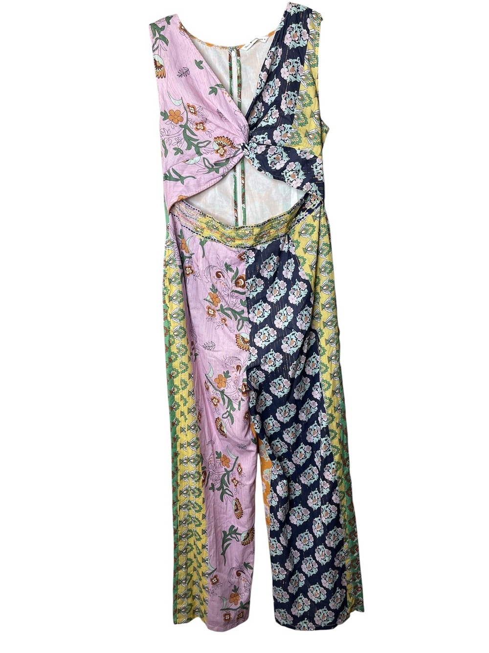Anthropology Llani Floral Patchwork Cutout Jumpsuit in Pink, Navy & Yellow Sz M - Picture 4 of 9